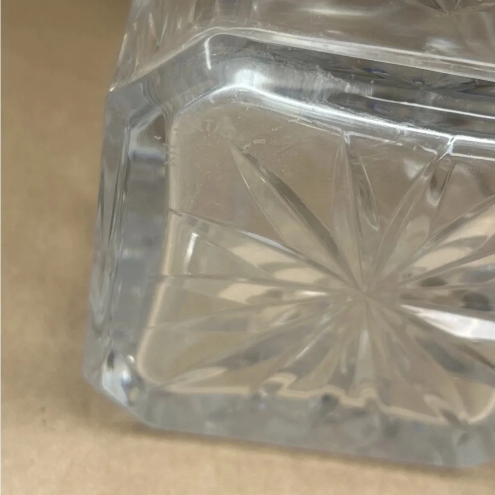 Vintage Atlantis Square Cut Lead Crystal Whiskey Decanter W Stopper 10” Marked
